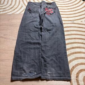 RARE ECKŌ UNLTD • Y2K EMBROIDERED BAGGY JEANS